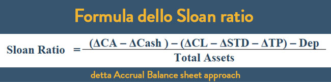 Detta formula di Sloan ratio è detta Accrual Balance sheet approach, in quanto i dati da cui si ricava sono reperibili dal balance sheet, vale a dire lo stato patrimoniale.